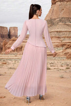 Bella Sequin Waves Pleated Dress-Pink