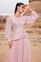 Bella Sequin Waves Pleated Dress-Pink