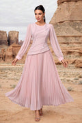Bella Sequin Waves Pleated Dress-Pink