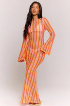 Liora Striped Knit Flare Maxi Dress-Orange