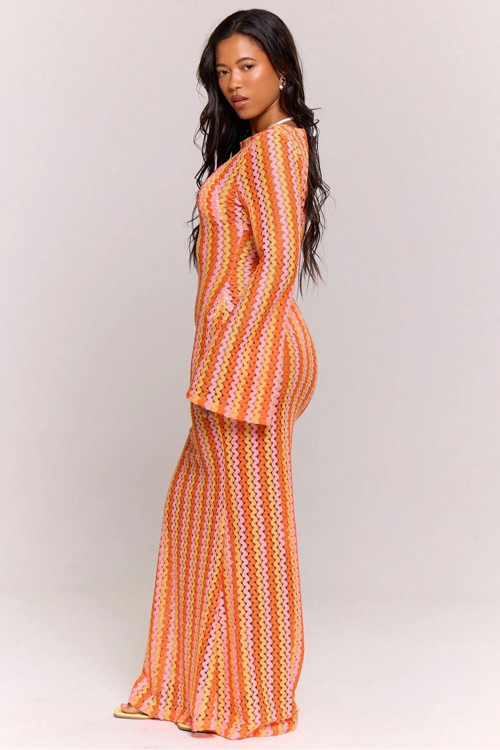 Liora Striped Knit Flare Maxi Dress-Orange