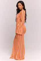 Liora Striped Knit Flare Maxi Dress-Orange