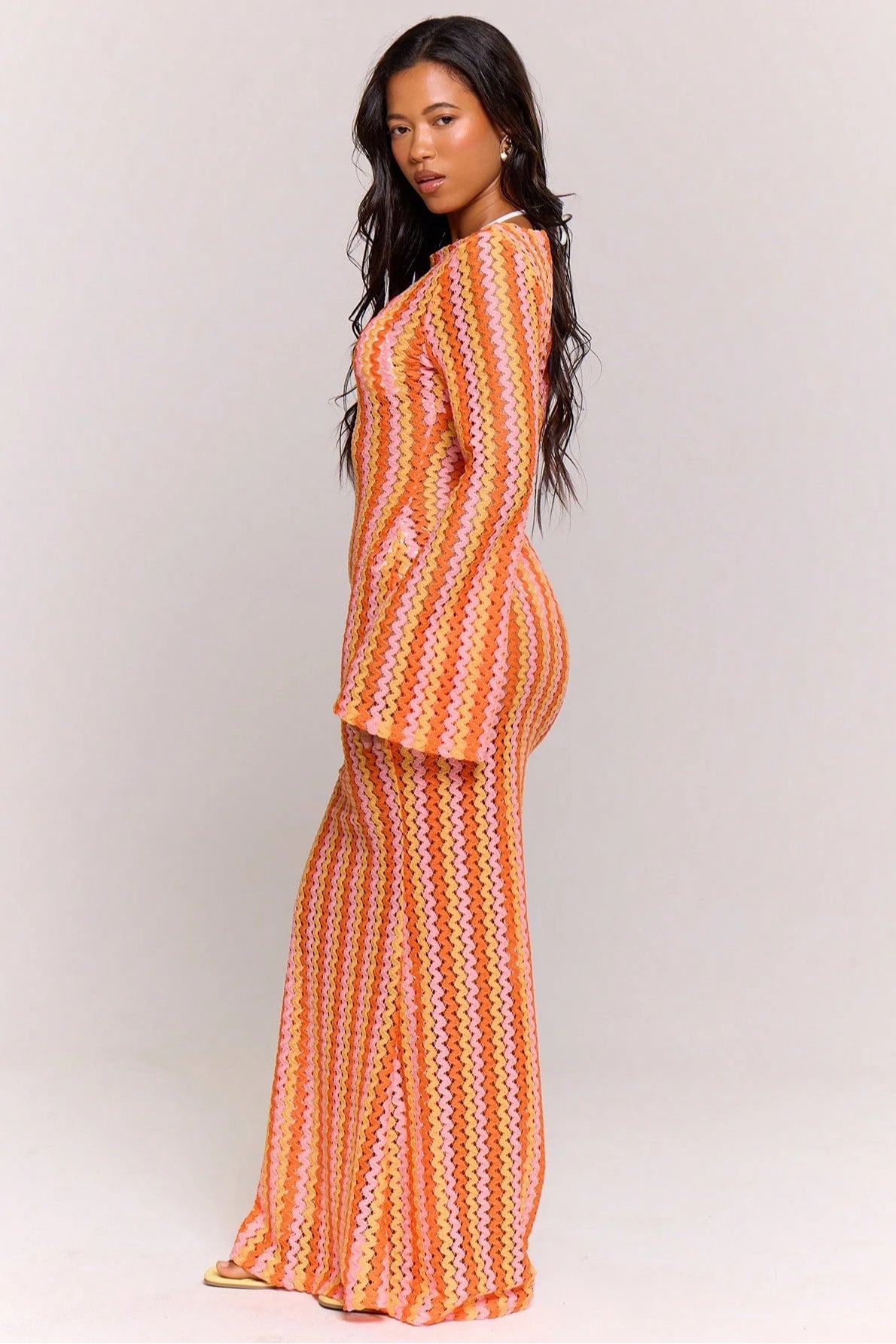 Liora Striped Knit Flare Maxi Dress-Orange