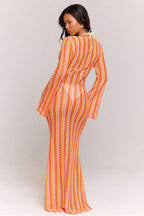 Liora Striped Knit Flare Maxi Dress-Orange