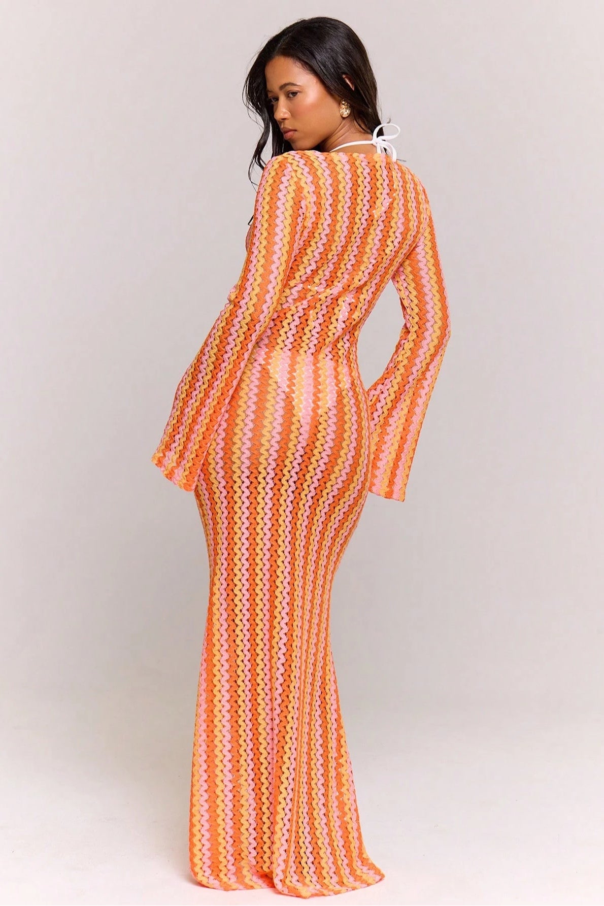Liora Striped Knit Flare Maxi Dress-Orange