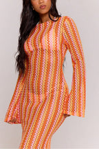 Liora Striped Knit Flare Maxi Dress-Orange