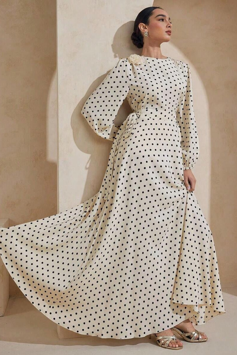 Audrey Polka Dot Tie Waist Maxi