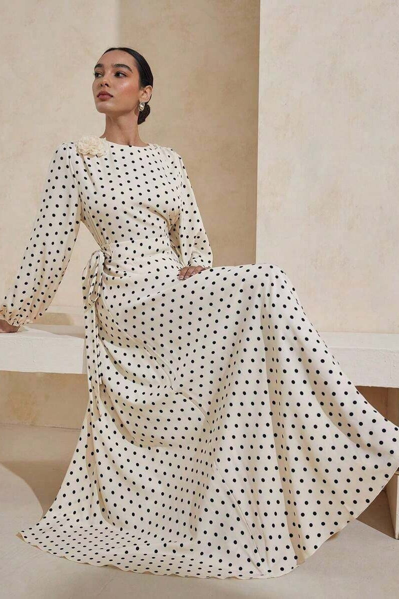 Audrey Polka Dot Tie Waist Maxi