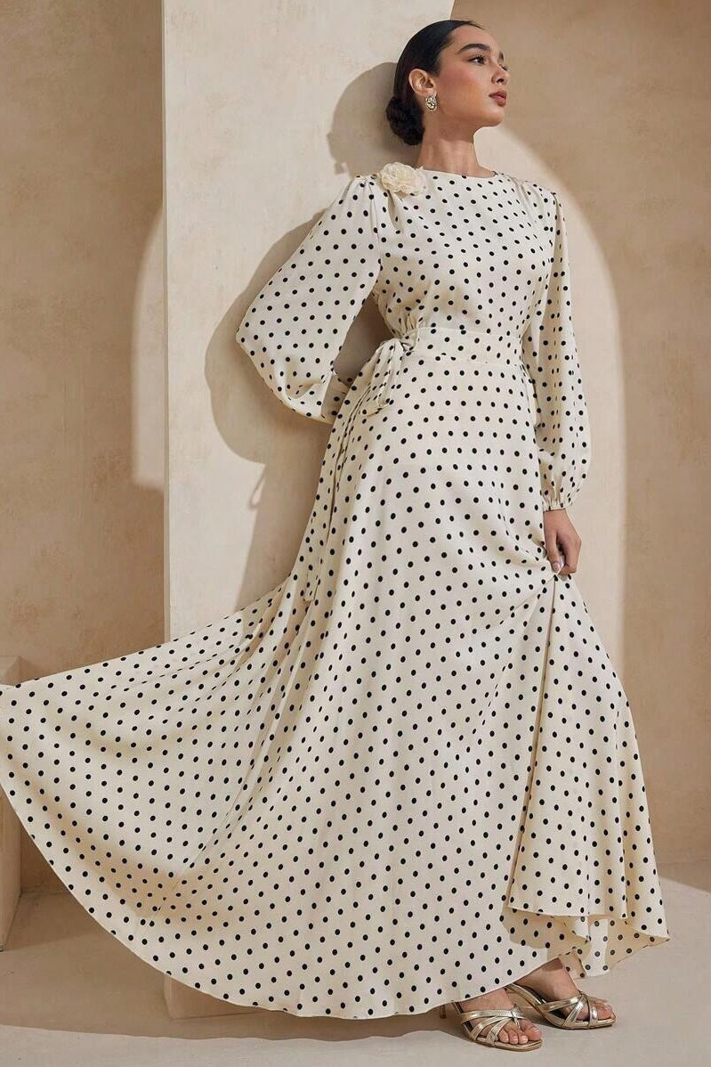 Audrey Polka Dot Tie Waist Maxi