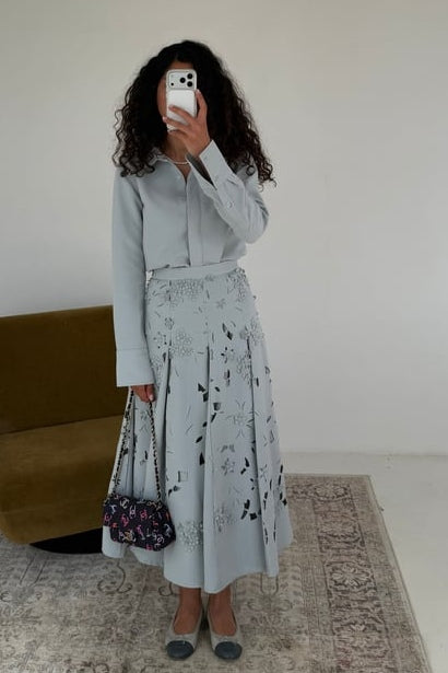 Elegant Long Sleeve Shirt and Skirt Set