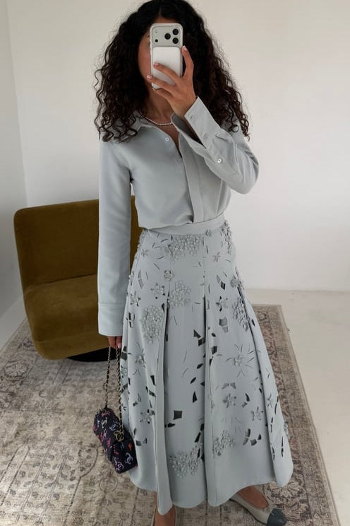 Elegant Long Sleeve Shirt and Skirt Set