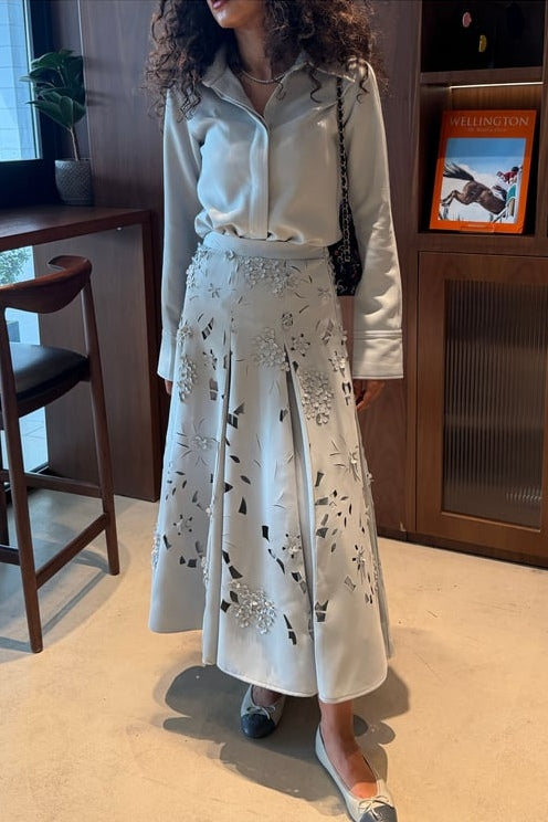 Elegant Long Sleeve Shirt and Skirt Set
