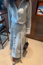 Elegant Long Sleeve Shirt and Skirt Set