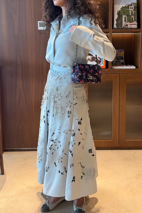 Elegant Long Sleeve Shirt and Skirt Set