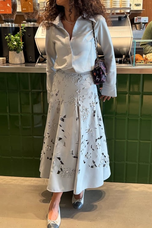 Elegant Long Sleeve Shirt and Skirt Set