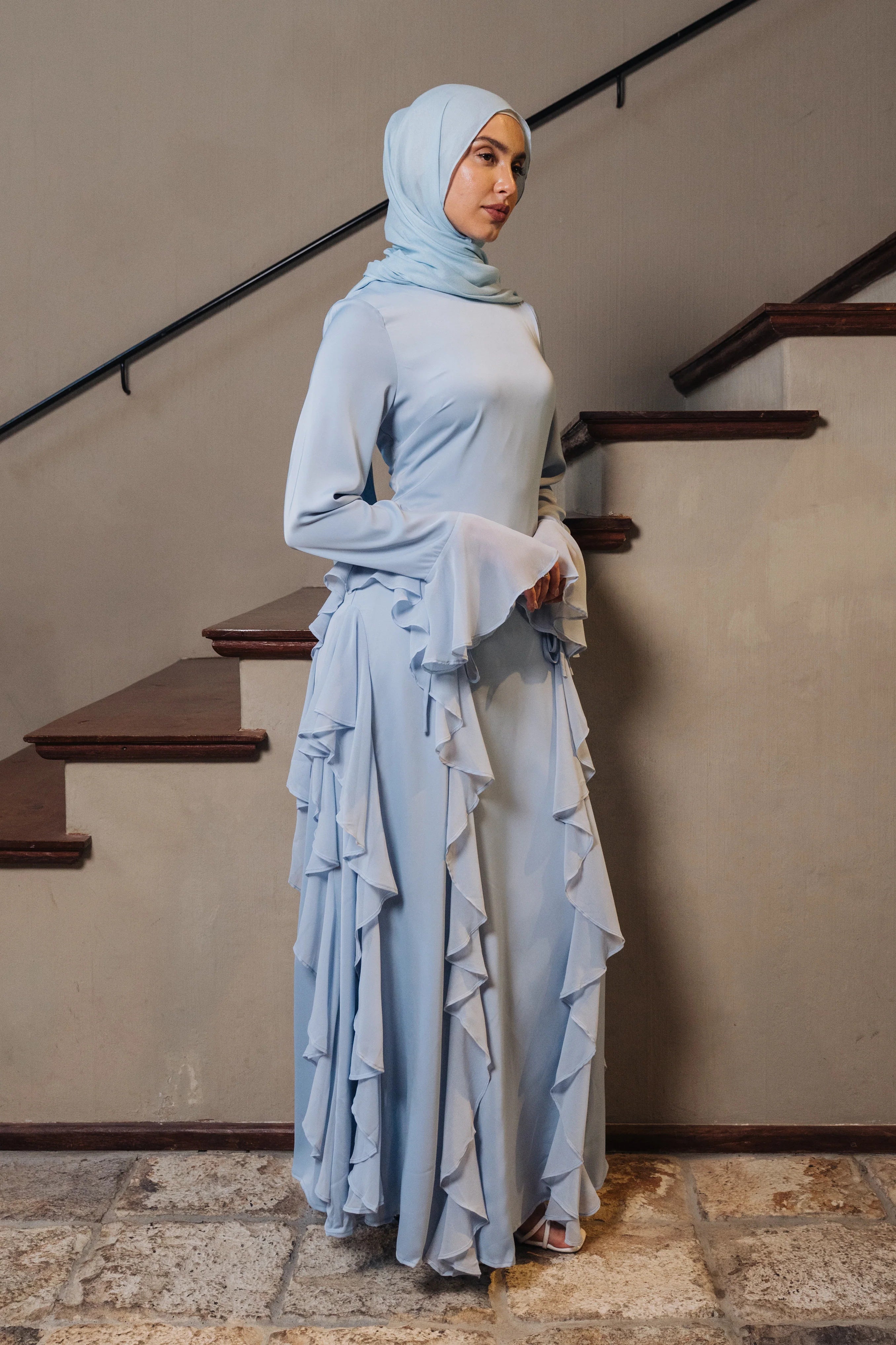 Freya Side Ruffle Chiffon Maxi Dress