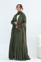Rahma Tiered Flare Cuff Open Abaya-Green