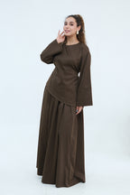 Zahra Asymmetrical Two Piece Maxi Set-Coffee