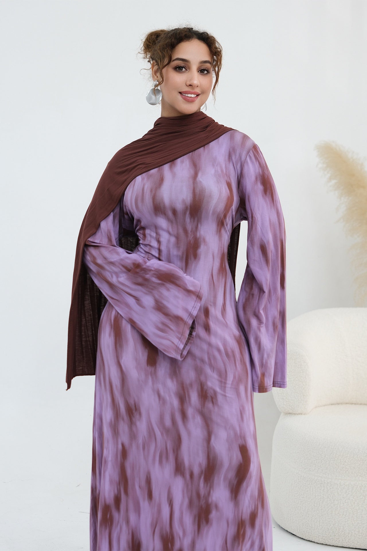 Leila Tie Dye Flare Sleeve Maxi Dress-Purple