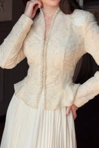 Embellished Peplum Jacket and Pleated Maxi Skirt Two-Piece Set