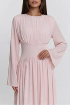 Iris Gathered Waist Flare Sleeve Maxi Dress-Pink
