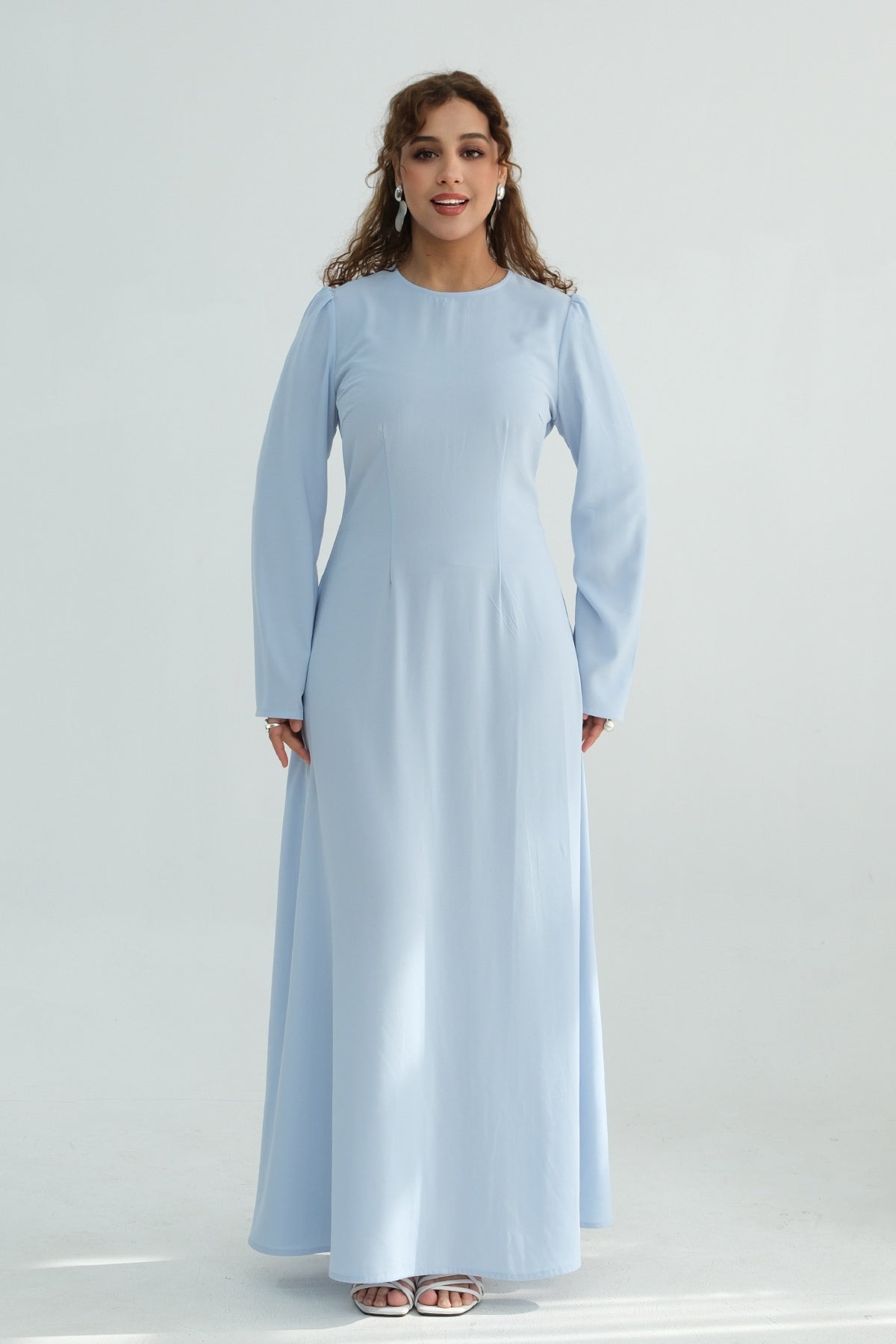 Maya Rhinestone Cape Layer Maxi Dress-Blue