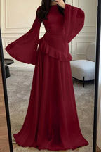 Elegant Luxury Lightweight Long Sleeve Maxi Dress-Red