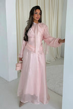Luminous Organza Tie Neck Maxi Dress-Pink