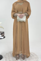 Sara Rhinestone Cuff Two-Piece Abaya-Gold