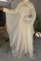 Nur Pearl Draped Two-Piece Abaya-Apricot