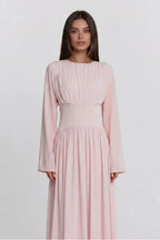 Iris Gathered Waist Flare Sleeve Maxi Dress-Pink