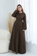 Zahra Asymmetrical Two Piece Maxi Set-Coffee