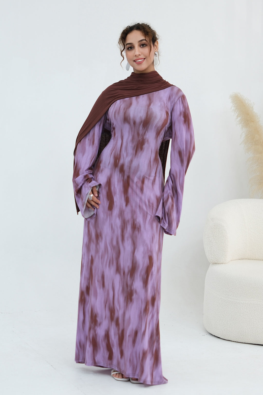 Leila Tie Dye Flare Sleeve Maxi Dress-Purple