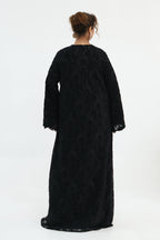 Nurul Floral Lace Open Front Long Abaya-Black