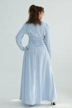 Maya Rhinestone Cape Layer Maxi Dress-Blue