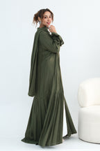 Rahma Tiered Flare Cuff Open Abaya-Green