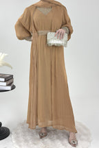 Sara Rhinestone Cuff Two-Piece Abaya-Gold