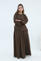 Zahra Asymmetrical Two Piece Maxi Set-Coffee