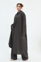 Muna Striped Shirt Long Two Piece Set-DarkGrey