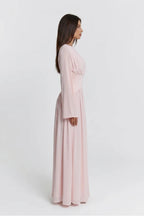Iris Gathered Waist Flare Sleeve Maxi Dress-Pink