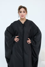 Sara Lace Trim Batwing Satin Abaya-Black