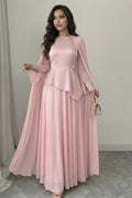 Sofia Peplum Cape Maxi Dress-Pink