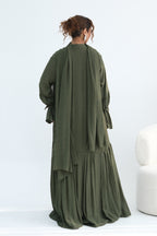 Rahma Tiered Flare Cuff Open Abaya-Green