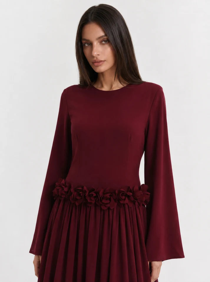 Amaya Flowerfall Gown -Wine