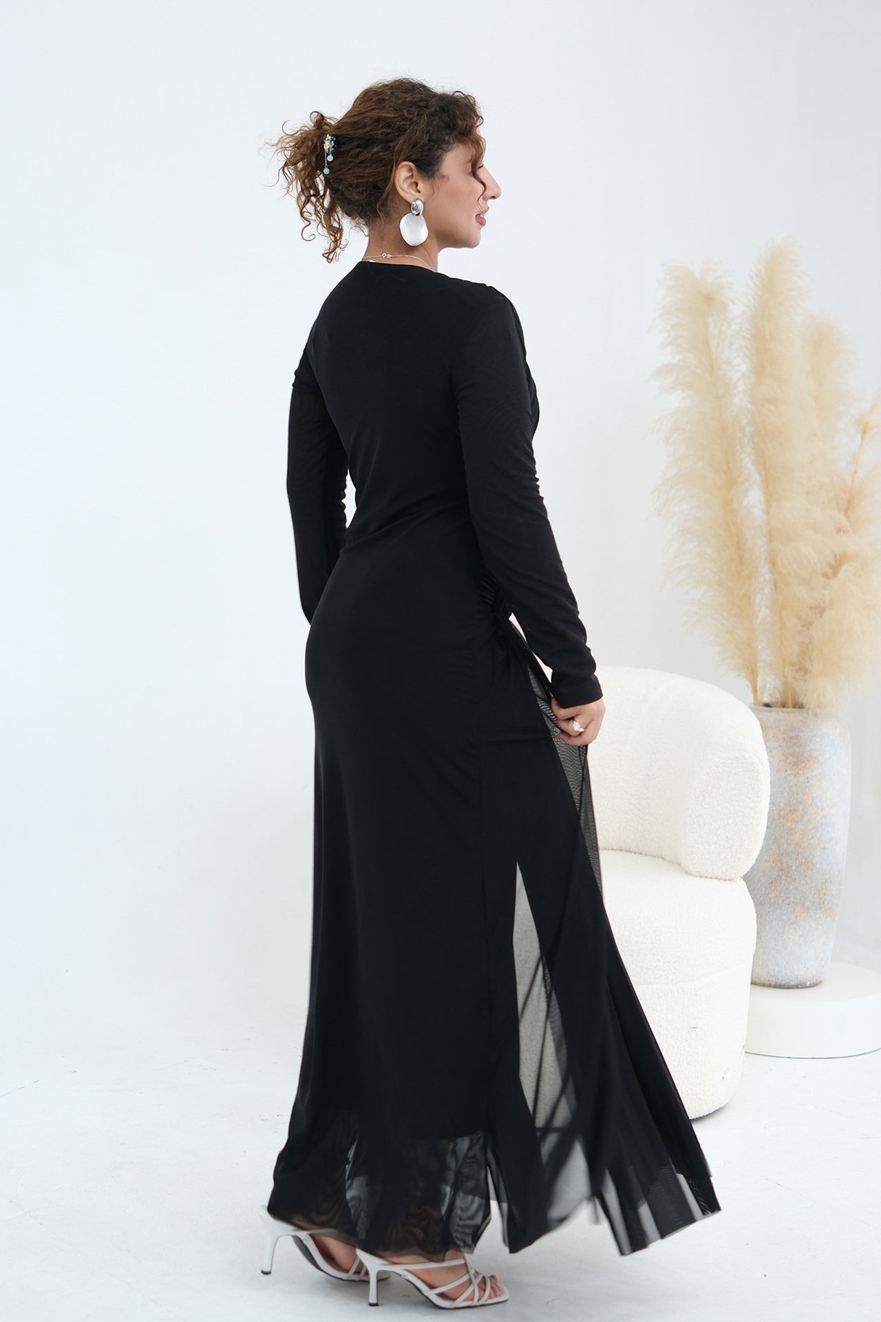 Grace Woven Mesh Maxi Dress-Black