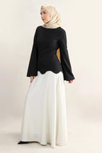 Scalloped Hemline Flared Sleeve Maxi Dress
