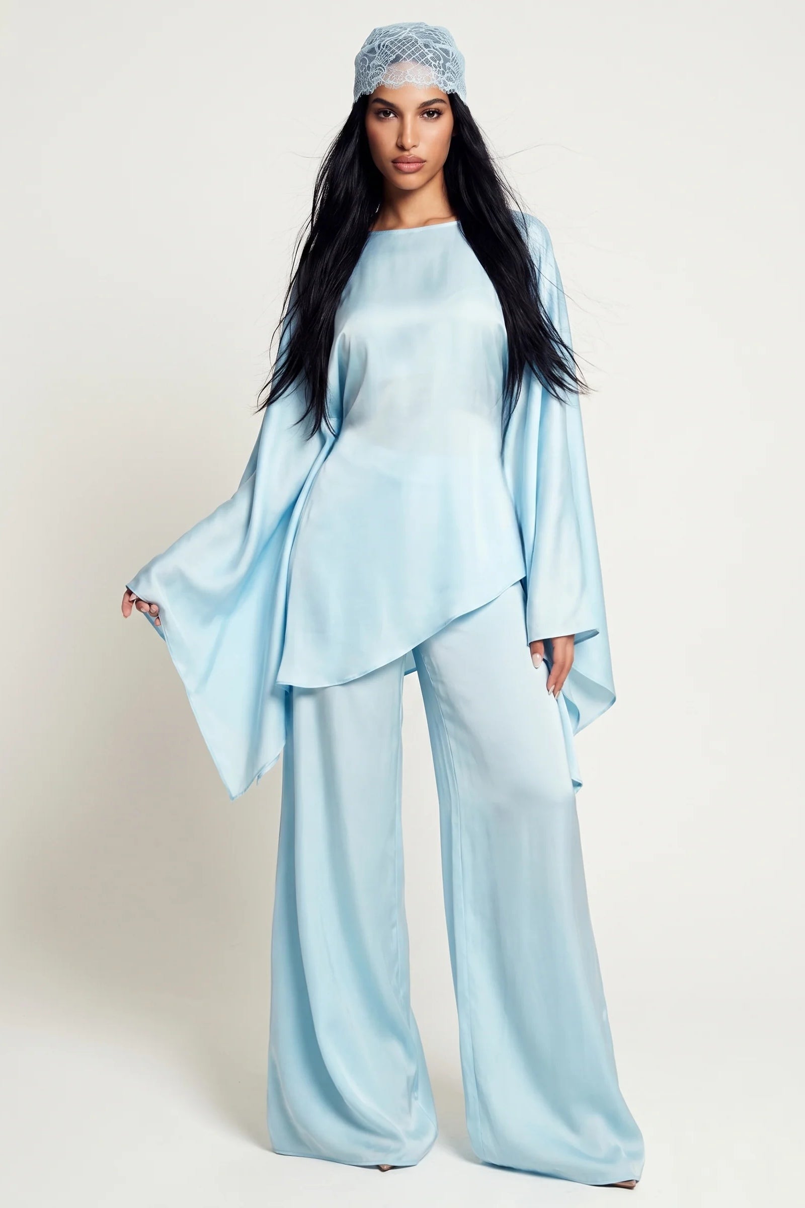 Sarah Cape Sleeve Pant Set-Blue
