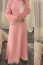 Lace Trim Flared Cuff Maxi Dress