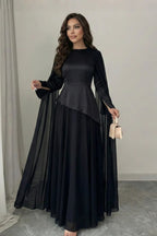 Sofia Peplum Cape Maxi Dress-Black