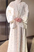 Ditsy Heart Print Modest Two-Piece Abaya Set